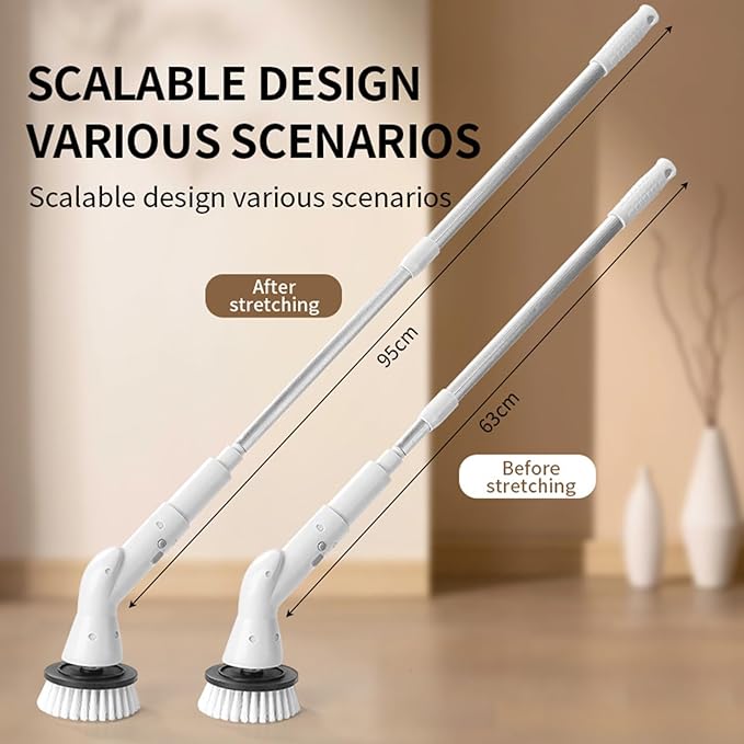 Electric Spin Scrubber, Cordless Bathroom Shower Cleaner, Cleaning Brush with 9 Brush Heads 2H Power Dual Speed, Adjustable & Detachable Long Handle, IPX7 Waterproof for Tub Tile Floor Car