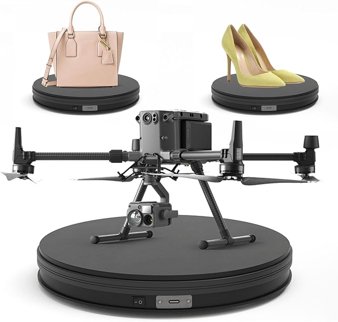 YVV Black 13.8in Rotating Display Stand, USB Powered 360 Rotating Turntable, Electric Turntable Display for Product Photography, Jewelry, Models, 22LB Load, Motorized Display Base for Exhibits