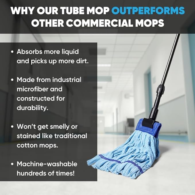 Commercial Mop Head Replacement - 2 Pack Red Large Microfiber Tube Mop | Industrial Wet Mops | Washable Refill, Reusable, Heavy Duty, Looped End Mopheads | | Hardwood, Concrete - Microfiber Wholesale