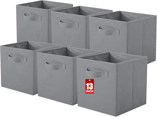 ShellKingdom Storage Bins, Foldable Fabric Storage Cubes And Cloth Organizer Drawer For Closet And Toys, 13 X 13 X 13 INCH, 6 Pack (Gray)