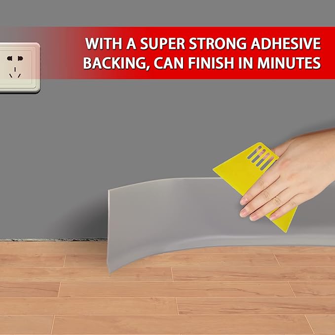 Vinyl Wall Base Baseboard Molding Trim 4" Flexible Self Adhesive Rubber Wall Base Moulding Trim Peel and Stick Design, 4 Inch x 20 Feet, Gray