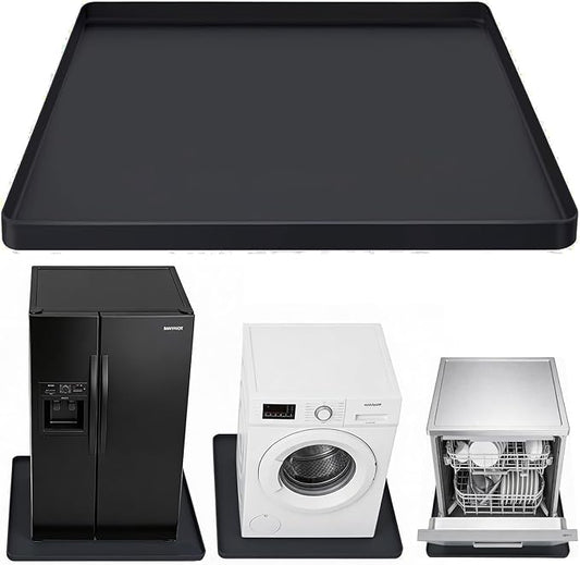 27×27×0.79inch Washing Machine Pan, With Raised Edge Washer Drip Tray, Drain Pan Silicone Mat, Foldable Portable Anti-Vibration Non-Slip Waterproof Pad, Smooth Surface (Black)