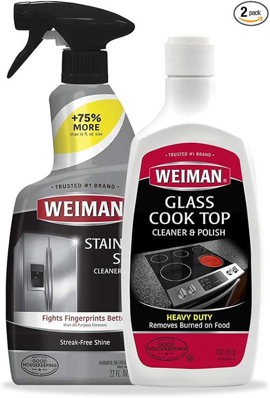 Weiman Stainless Steel Cleaner & Cooktop Heavy Duty Polish - Powerful Appliance Kitchen Cleaning Kit
