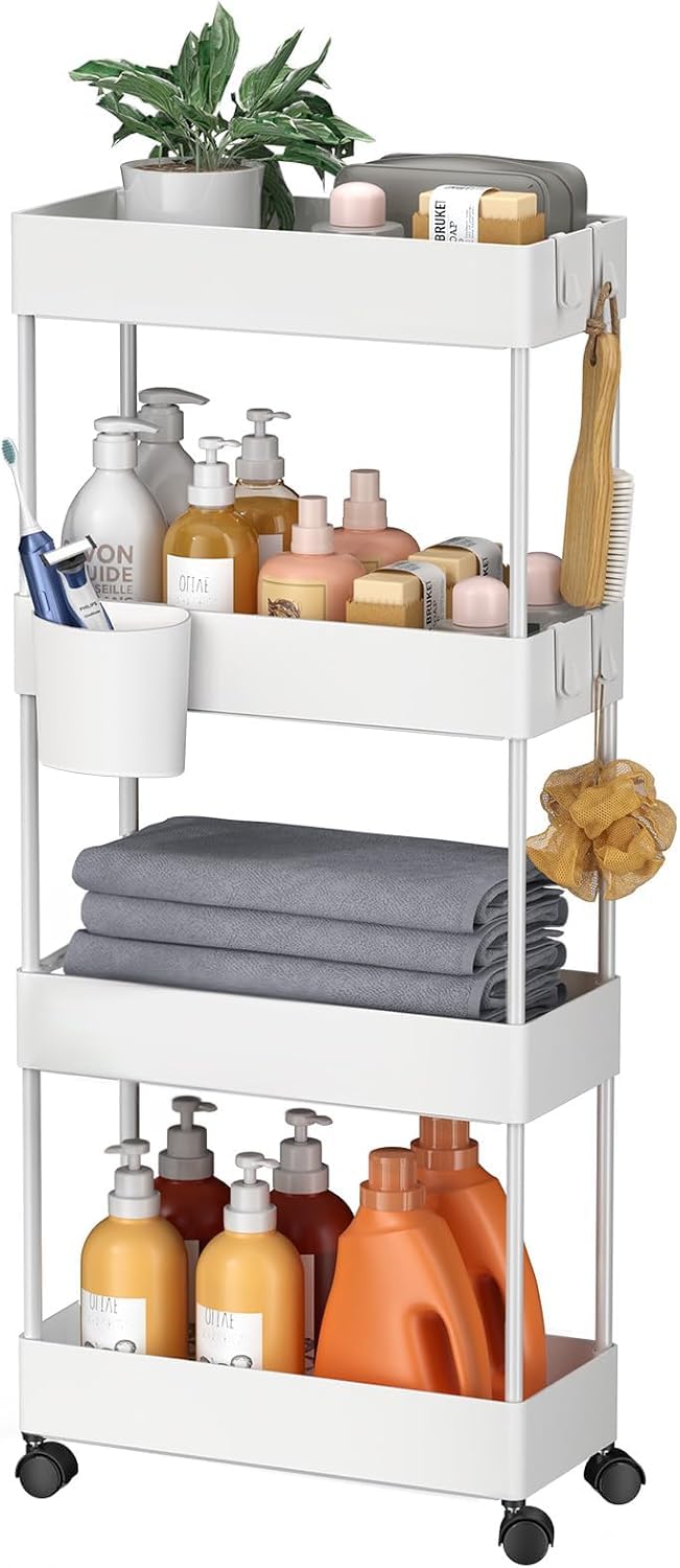 Pipishell 4 Tier Slim Storage Cart with Wheels, Laundry Cart - Image 1
