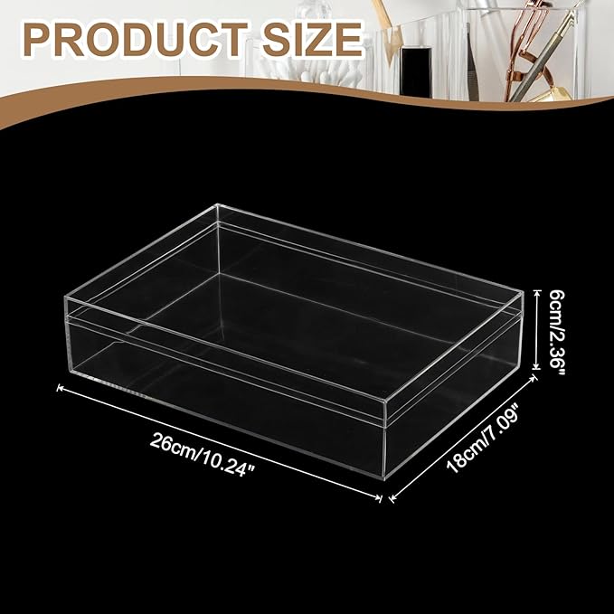 Acrylic Box with Lid, 10.24 x 10.24 x 2.36 in Acrylic Display Case Plastic Square Cube Container Storage Holder Stackable Bins for Cosmetic Collectible Candy Jewelry(2 Pack, Clear)