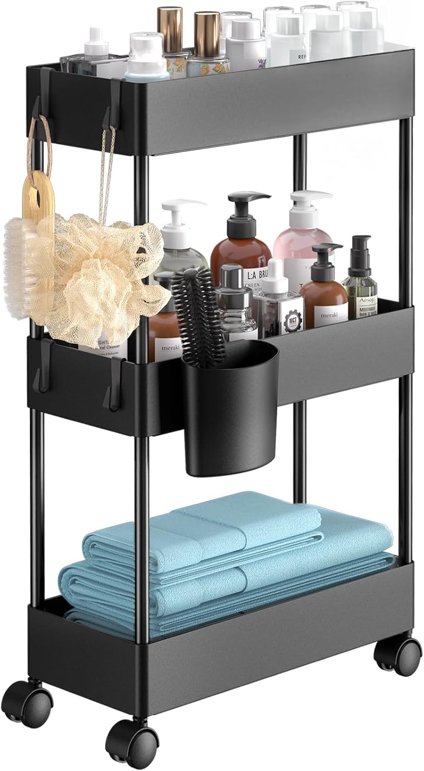 Pipishell 3 Tier Bathroom Storage Cart, Slim Storage | All Products - Image 1