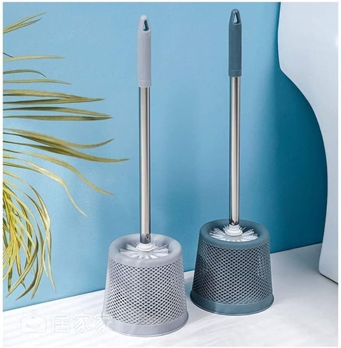 Toilet Brush Toilet Brush and Holder Openwork Base Stainless Steel Handle Toilet Brush Set Floor Standing Bathroom Brush Toilet Tools (Color : Grey, Size : 13.5 * 47.5cm)