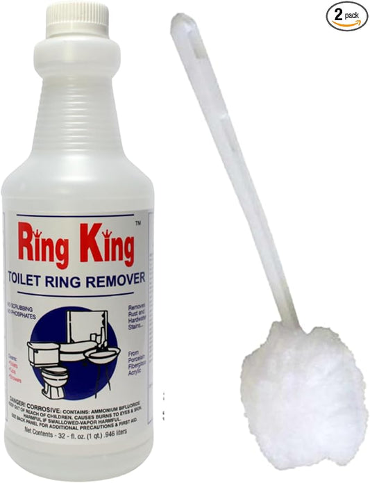 Amazon Brand – 32oz Ring King Toilet Bowl Cleaner With 13” Long Toilet Bowl Mop Applicator | Heavy Duty Toilet Bowl Cleaner For Hard Water Stain On Toilet Tubs and Showers.