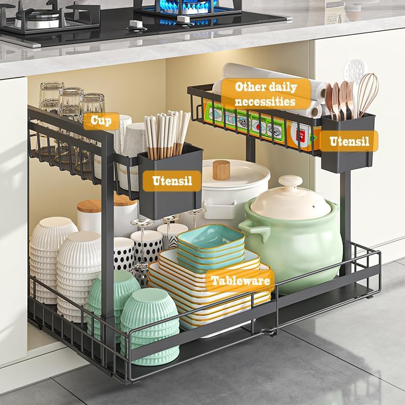 Expandable Under Sink Organizer with 3-Level Height Adjustment,2 - Image 3