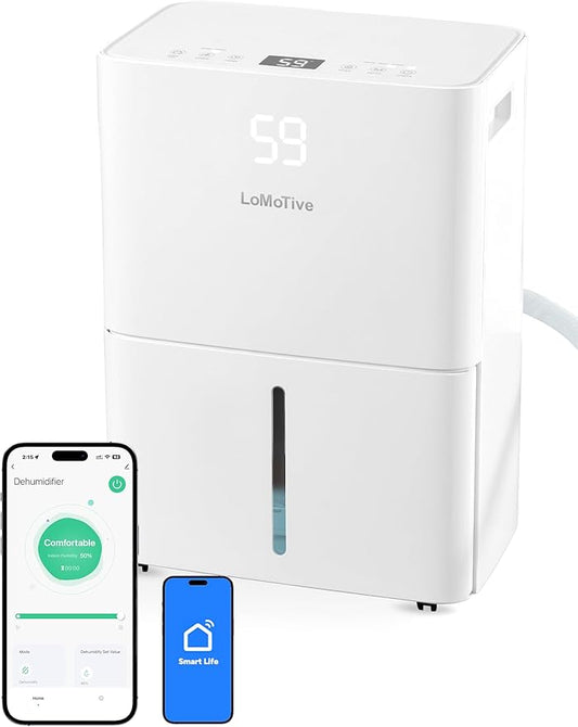 2500 Sq.Ft Dehumidifier for Home Basement 34 Pints Max - Smart WiFi Controlled Dehumidifier with Drain Hose Dry Clothes 24HR Timer 1.6L tank for RV Bedroom Bathroom Homelabs Office Large Room
