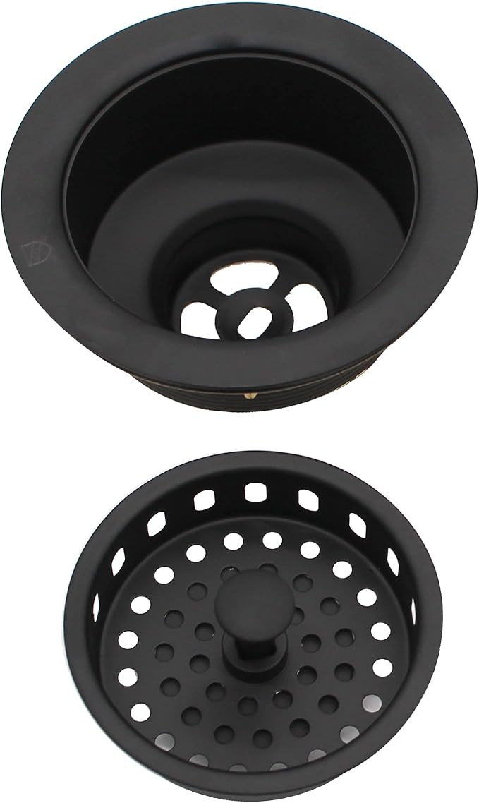 Westbrass D2165-62 Post Style Large Kitchen Basket Strainer with Waste Disposal Flange and Stopper, Matte Black