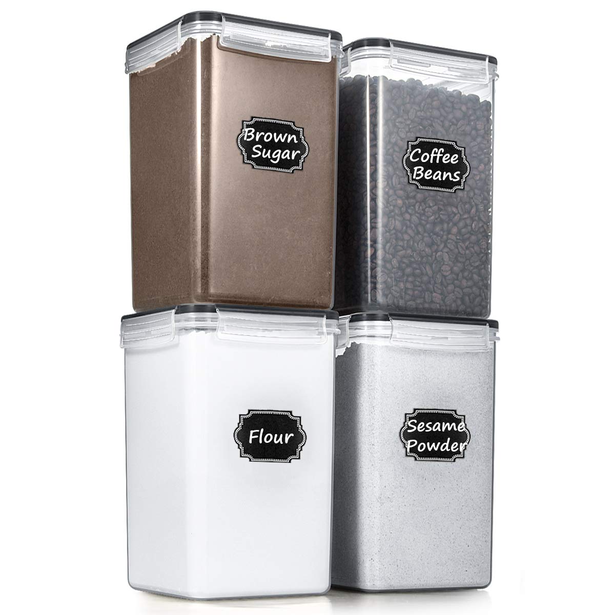 Wildone Flour Sugar Storage Containers 6.5L, 4 PCS, Black - Image 1
