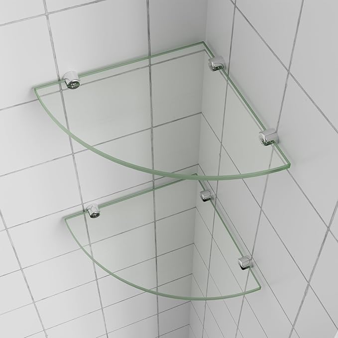 2-Pack Glass Shower Caddy, 10" Corner Glass Shower Shelf, 5/16"(8mm) Tempered Glass, Wall Mount Shower Organizer for Bathroom, Kitchen, Shower Room