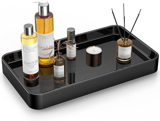 Gurygo Vanity Tray for Bathroom, 10" Ceramic Soap Dispenser Tray for Kitchen Counter, Bathroom Trays for Counter, Kitchen Tray for Soap Bottles (Black, Set/1)…