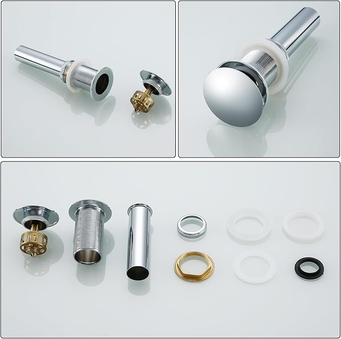 Chrome Pop Up Drain,Bathroom Sink Drain with Removable Brass Strainer Basket,Without Overflow Lavatory Vessel Basin Sink Drain Stopper Polished Chrome,83606C.