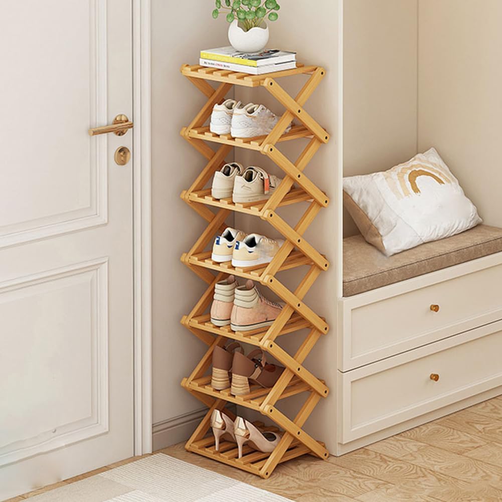YYW Shoe Rack, Foldable Bamboo Shoes Shelf - Image 1