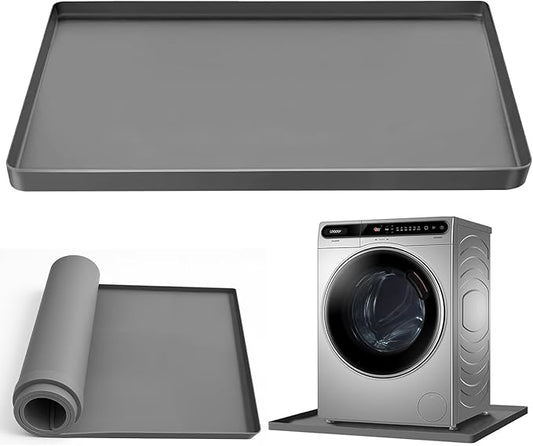 2-Pack 27x27 Inch Washer Drain Pan Silicone Mat, Anti-Vibration, Foldable, Non-Slip Leak Proof Tray with 0.78 inch Raised Edge, Dishwasher Safe Gray Mat for Under Washing Machine and Dryer