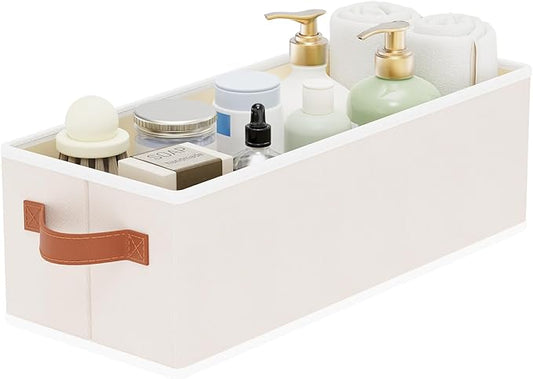 Storage Bin, Linen Foldable Clothes Basket, Storage Box Container with Double Handles for Bedroom, Beige, 15x 6 x 5 Inch, 1-Pack