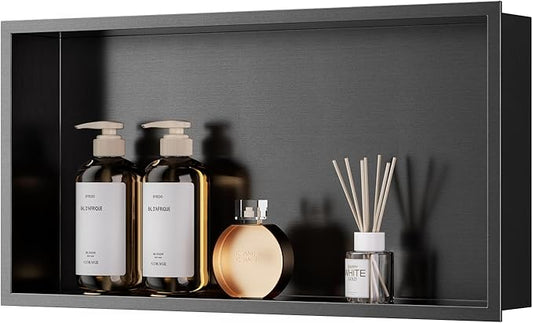 QAOYEDE Shower Niche No Tile Needed 24"x12", Stainless Steel Niche for Shower, Recessed Showers Shelf for Bathroom Storage, Dark Grey Black