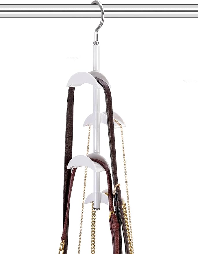 Purse Hanger for Closet - Rotating Handbag Hanging Hook Bag Storage Space Saver with 4 Hooks, Hanging Organizer for Scarf Handbag Belt, 2 PCS