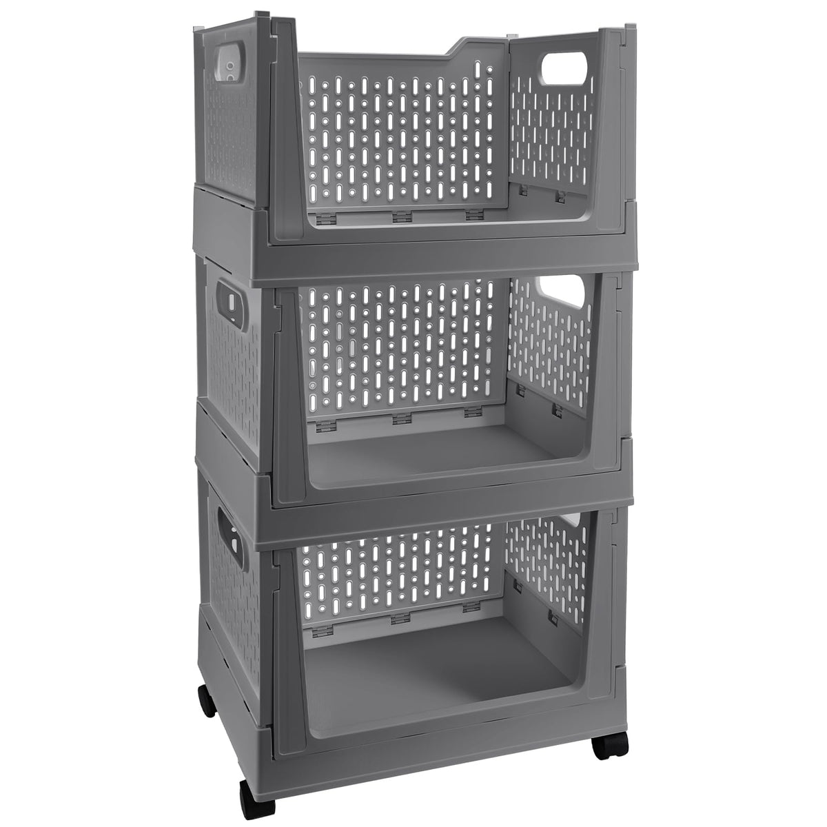 Stackable Plastic Storage Bins, 3 Pack Foldable Closet - Image 1