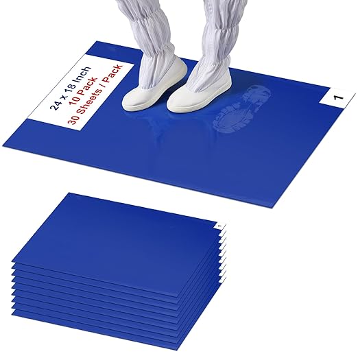 Sticky Mat Tacky Adhesive Pads 300 Sheets, 30 Sheets/Pack, 18'' x 24''/ 45 x 60 cm, Thickened Cleaning Mats for Shoes, Construction, Cleanroom, Laboratories, Hospitals, Dogs, Pets, Home- Blue