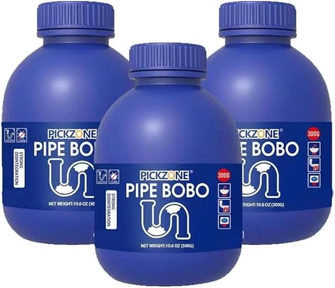 Pipe Bobo Drain Cleaner, Professional Strength Pipe Dredging Formula for Kitchen Sinks, Shower Drains, Tubs, Dissolves Blockages (3Pcs)