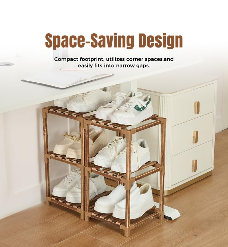 Eucalyptus Wood Corner Shoe Rack For Entryway, Brown - Image 7