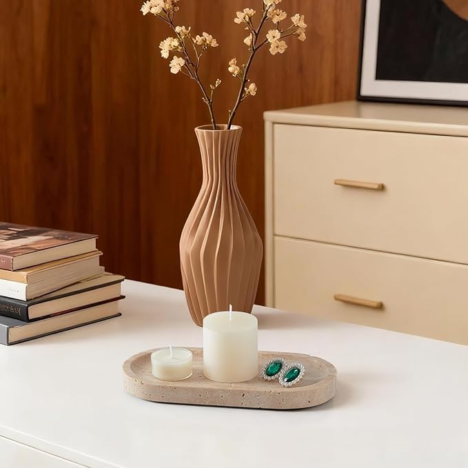 Travertine Tray, Marble Tray for Bathroom countertop,Non-Ceramic/Non-Resin，Stone for Storing Perfume, Cosmetics and Jewelry 8 * 4.7inch （Travertine）