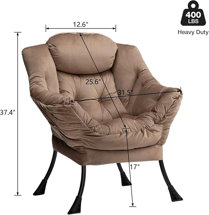 HollyHOME Lazy Chair with Armrest and Side Pocket, Comfy Accent Lounge Chair,Leisure Sofa Armchair for Living Room, Bedroom, Dorm, or Small Spaces, Oversized Reading Sofa Chair,Velvet Taupe Brown