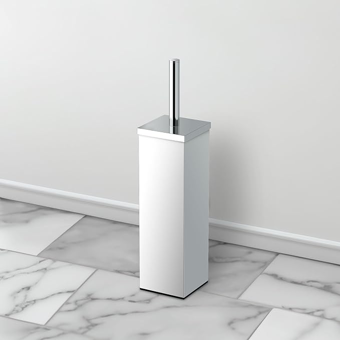 Gatco Small Bathroom Trash Can With Lid And Toilet Brush Set, Square 3 Gallon Stainless Steel Wastebasket, Under Sink, Chrome, For Bathroom, Bedroom, Office (2970)