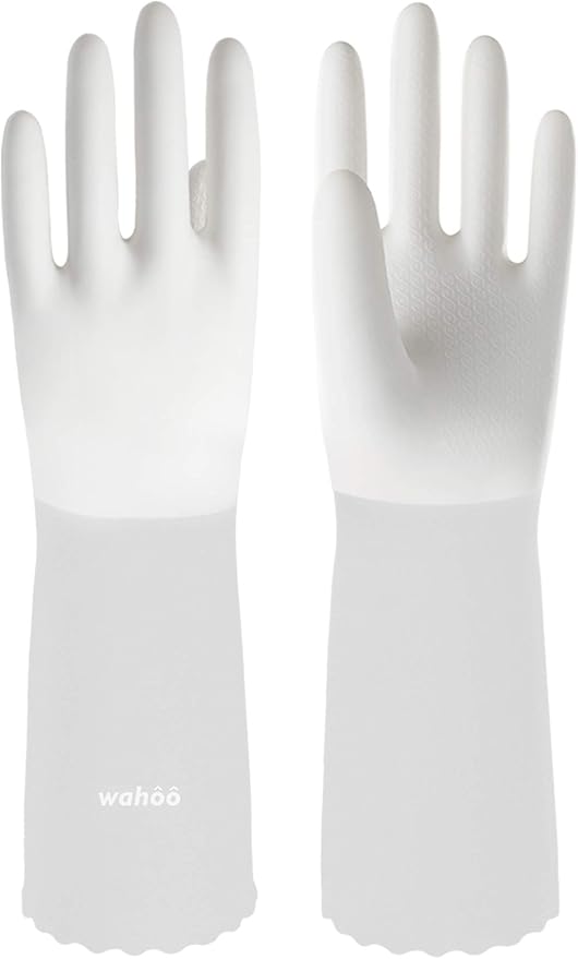LANON Protection wahoo PVC Dishwashing Cleaning Gloves, Reusable Unlined Kitchen Gloves, Non-Slip, Medium