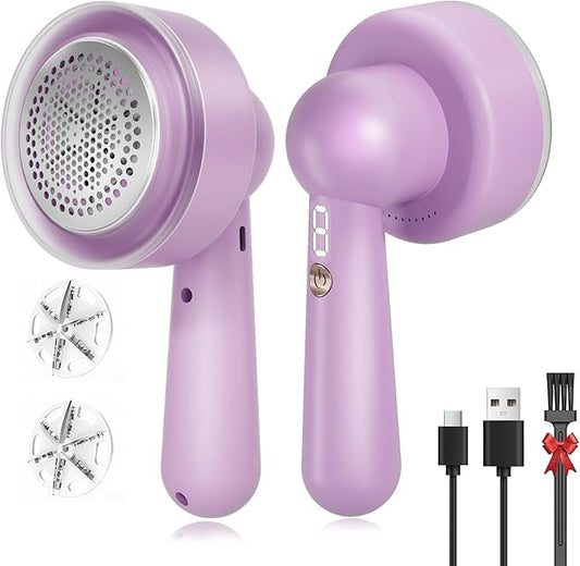 DBC Rechargeable Fabric Shaver and Lint Remover,2.7" Sweater Shaver with 3-Speeds and 6-Leaf Blades, 2hours runtime, 2 Replaceable Blades, Battery Operated,Remove Pilling, Furniture,Fuzz,Lint Ball