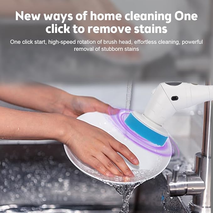Cordless Electric Spin Scrubber, IP5 Rated w 8 Brush Heads and Adjustable Arm, 3 Speed Power Scrubber for Bathroom, Tub, Floor