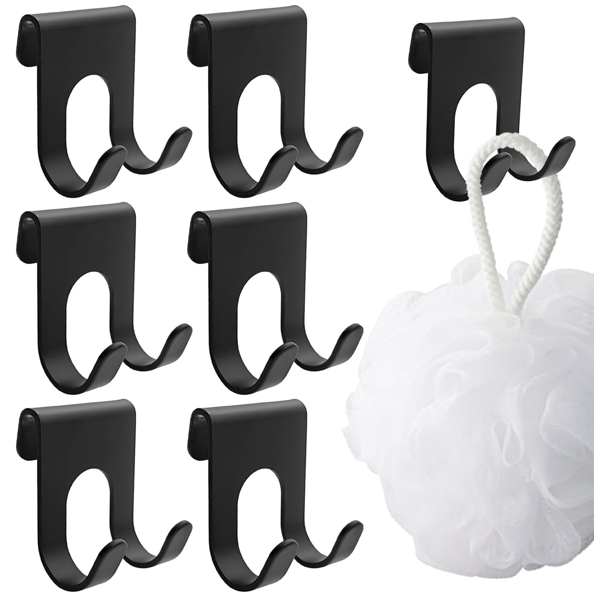 6 PACK Black Shower Caddy, Space Aluminum Towel Hooks - Image 1