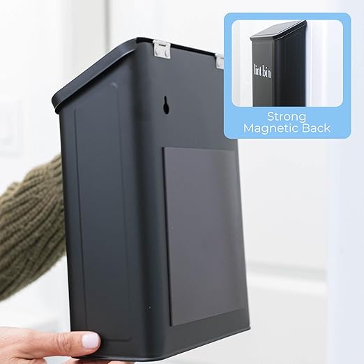 Magnetic Laundry Lint Bin for Dryer | Wall-Mounted Small Trash Can for Laundry Room | Includes Magnetic Hook & Lint Brush | Space-Saving Magnetic Laundry Trash Can | Matte Black