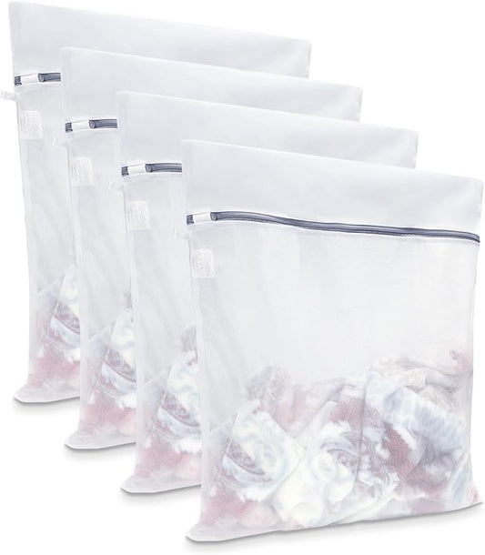 GOGOODA XL Mesh Laundry Bags, 4-Pack Large Wash Bags for Sweaters & Delicates, Fine Mesh for Washing Machine