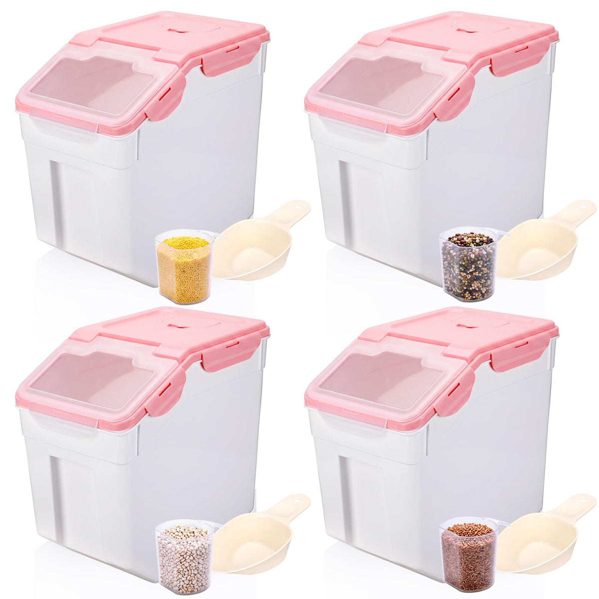 Sunnyray 4 Pcs 55 Lbs Rice Flour Storage Bins with Wheels, Pink - Image 1