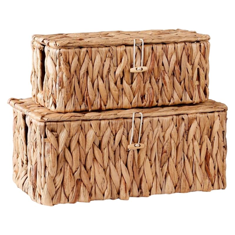 Cable Management Box with Lids, Handwoven Rattan Cord Organizer - Image 1