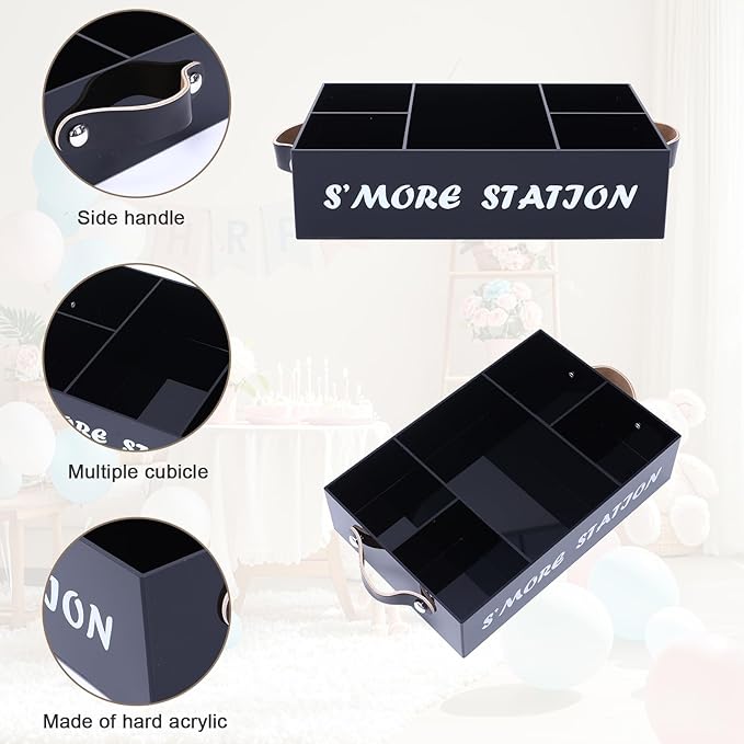 Smores Station S'mores Bar Holder,Smores Caddy, Smore Accessories Organizer, Perfect for Marshmallow Roasting Sticks, Chocolate, S'mores s Sticks, Kit Maker-Acrylic