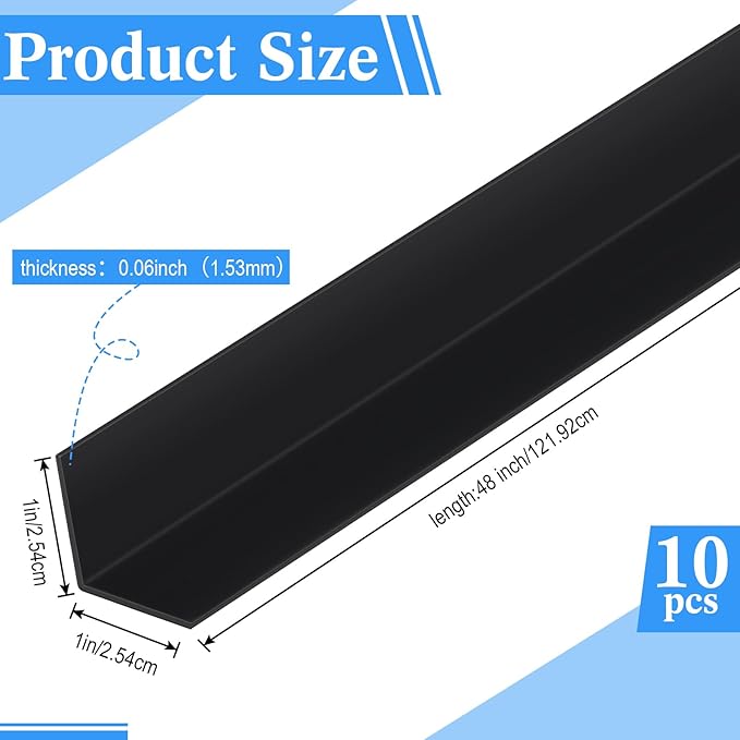 Sasylvia 10 Pcs Wall Corner Protector Guards, Vinyl 1 x 48 Inch Corner Trim Molding, Avoid Scratching Scuffs, Ease Install and Cleaning for Door Countertop Furniture Cabinet Protection, Black