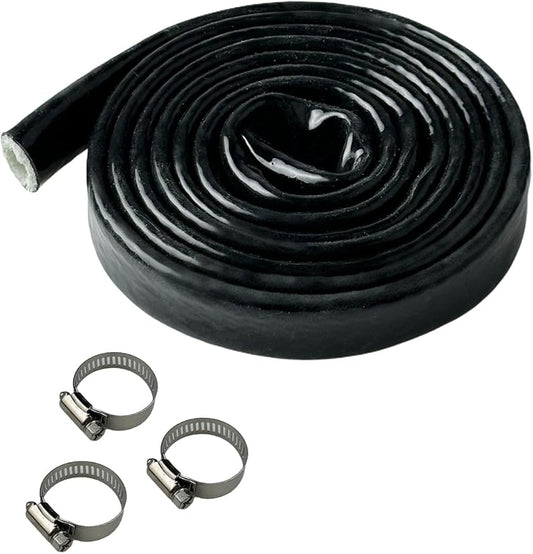 YAMAKATO 5/16" ID Heat Shielded Fire Thermo Armor Fire Sleeve Silicone Coated Fiberglass Heat Protection w/ 3 Clamps for Automotive Hose Lines & Electrical Wiring (Black, 5FT
