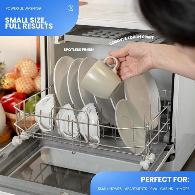 Collier Kitchen Portable Countertop Dishwasher – Compact Mini Dishwasher with 5 Wash Programs, Built-in Water Tank & Hose Connection – Space-Saving for Apartments, RVs & Small Kitchens
