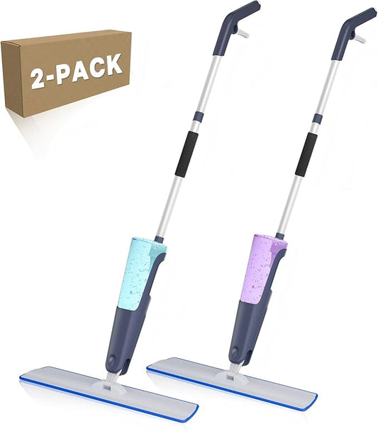 24" Dry mops for Floor Cleaning, Microfiber mop Spray System, Commercial Heavy-Duty Wet mops with 28oz Big Tank, 2 Washable Pads (Commercial Blue, 24inch-2Pack)