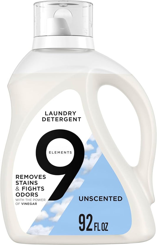 9 Elements Liquid Laundry Detergent, Unscented, Vinegar Powered, 92 fl oz, 1 count