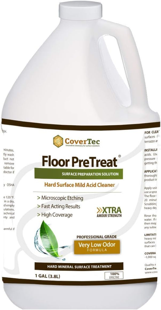 CoverTec PreTreat Floor Acid Cleaner and Etching Treatment for Ceramic Tiles, Concrete (1 GAL - Prof Grade)
