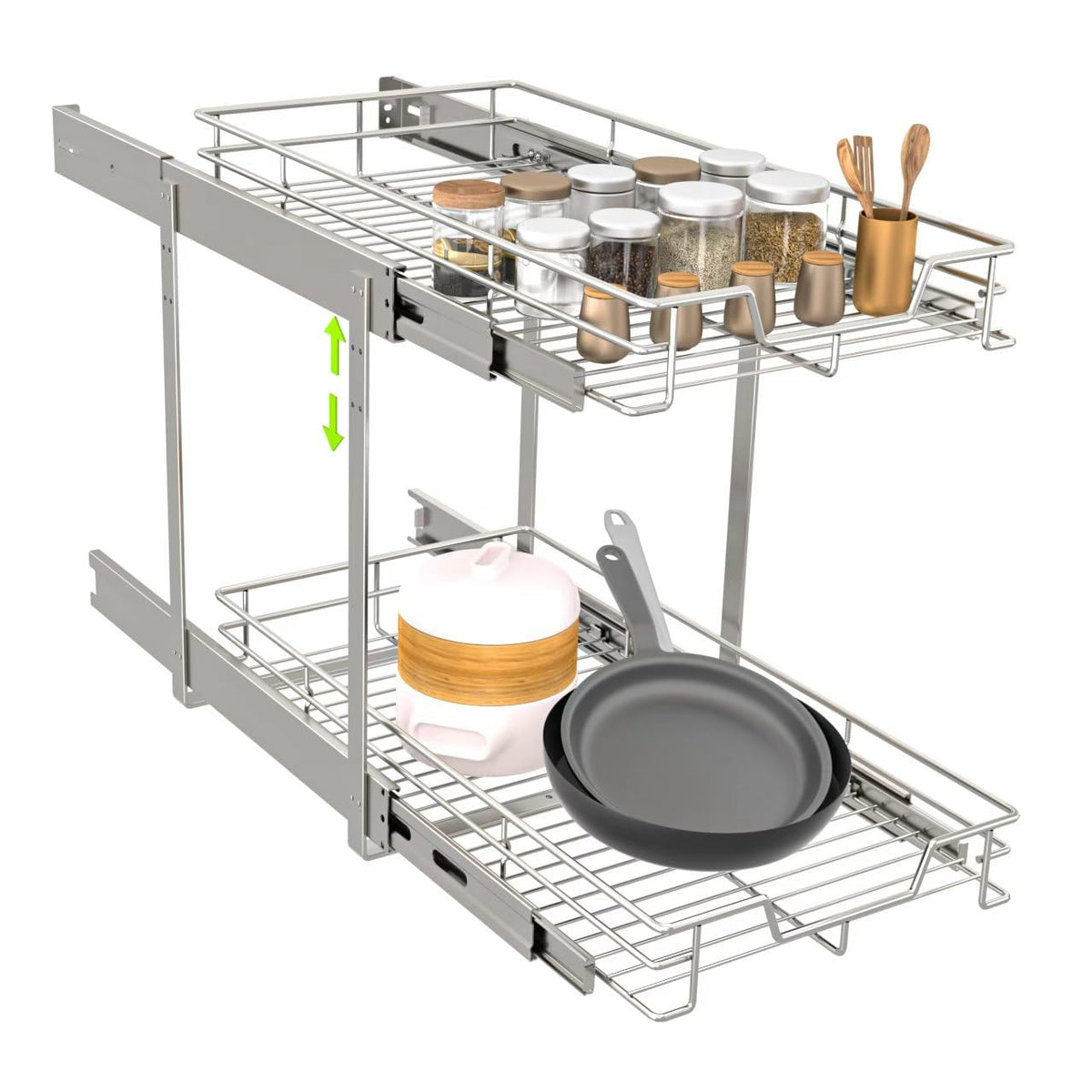 EZKAZA Pull Out Cabinet Organizer 9.5" W x 21" D, 2- | Pull Out Organi - Image 1