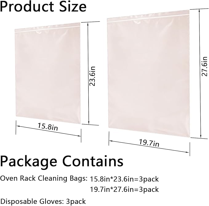 6-Pack Heavy Duty No-Scrub Oven Rack Cleaning Bags with Included Disposable Gloves, Reusable Leak-Resistant PE Soaking Bags for Grill Grates, BBQ & Removable Metal Racks - No Cleaner Included