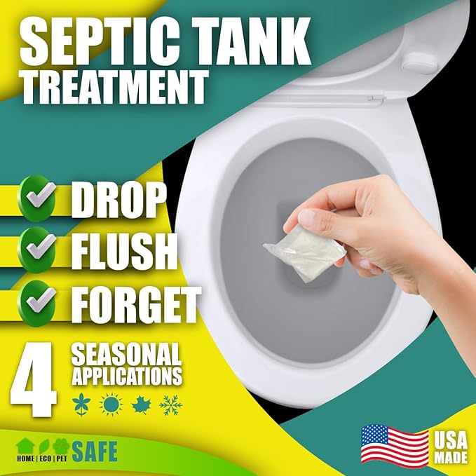 Green Pig Septic Tank Treatment Packets – Septic-Safe Enzyme Treatment for Preventative Maintenance, Helps Prevent Clogs & Odors, 1-Year Supply (4 Packets)