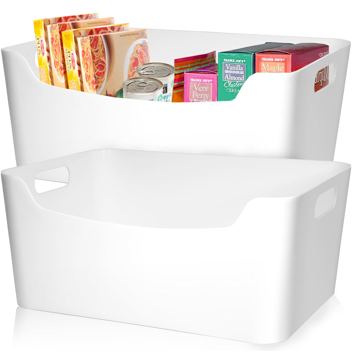 FINESSY White Plastic Storage Bins for Pantry with Handle 2 Pack - Image 1